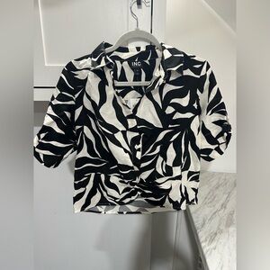 INC International Concepts Black & White Twist-Front Button Shirt